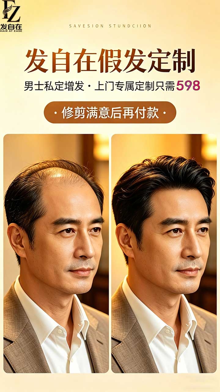 男士假发定制前后对比